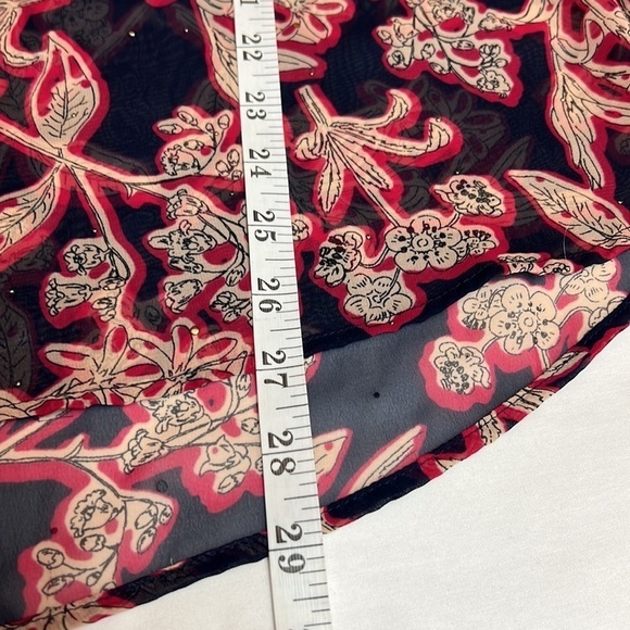 𝅺Zara Floral Red & Blue Oversized V Neck Studded Blouse SZ M - Picture 8 of 12